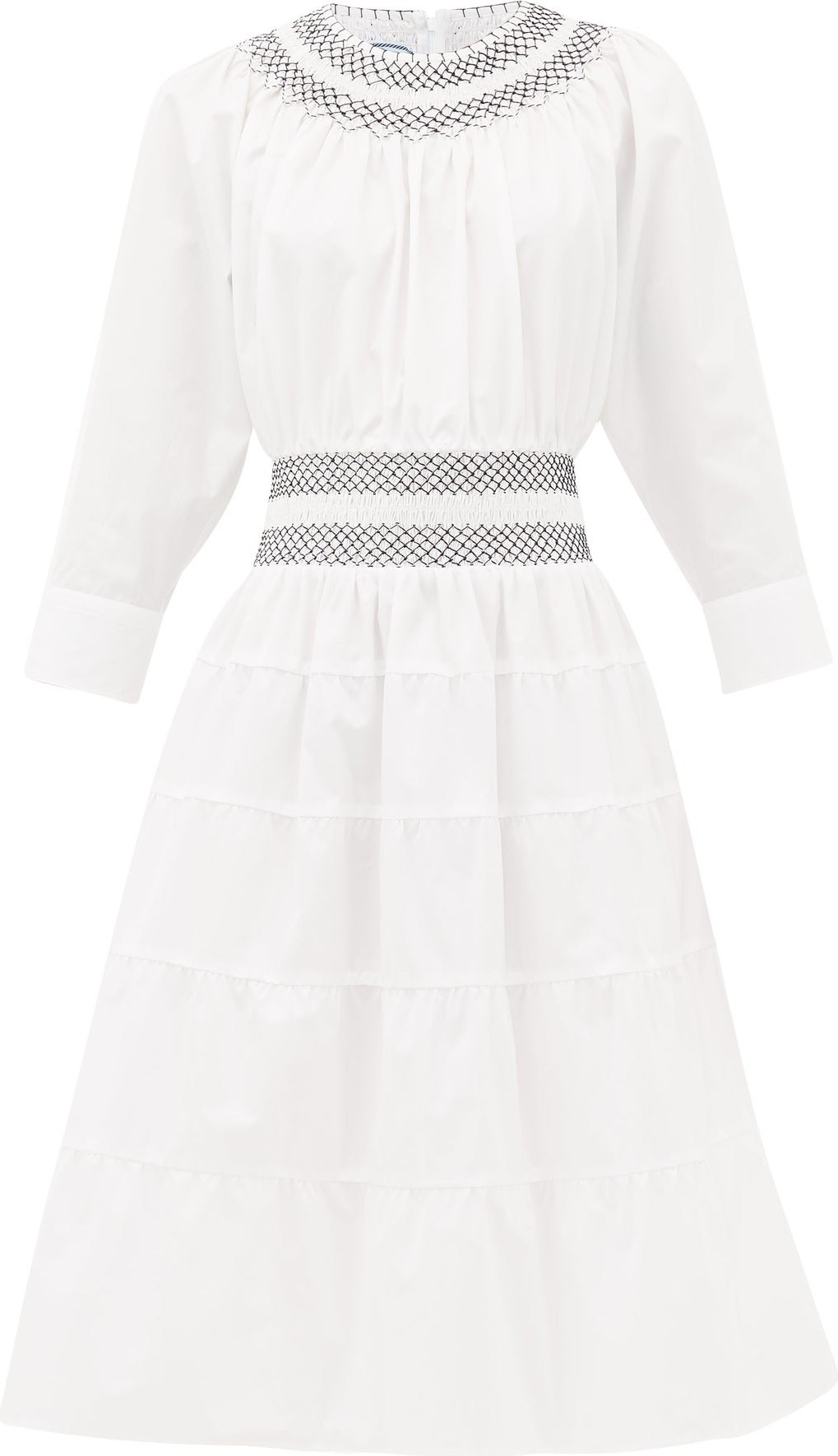 Prada Shirred tiered cotton-poplin dress