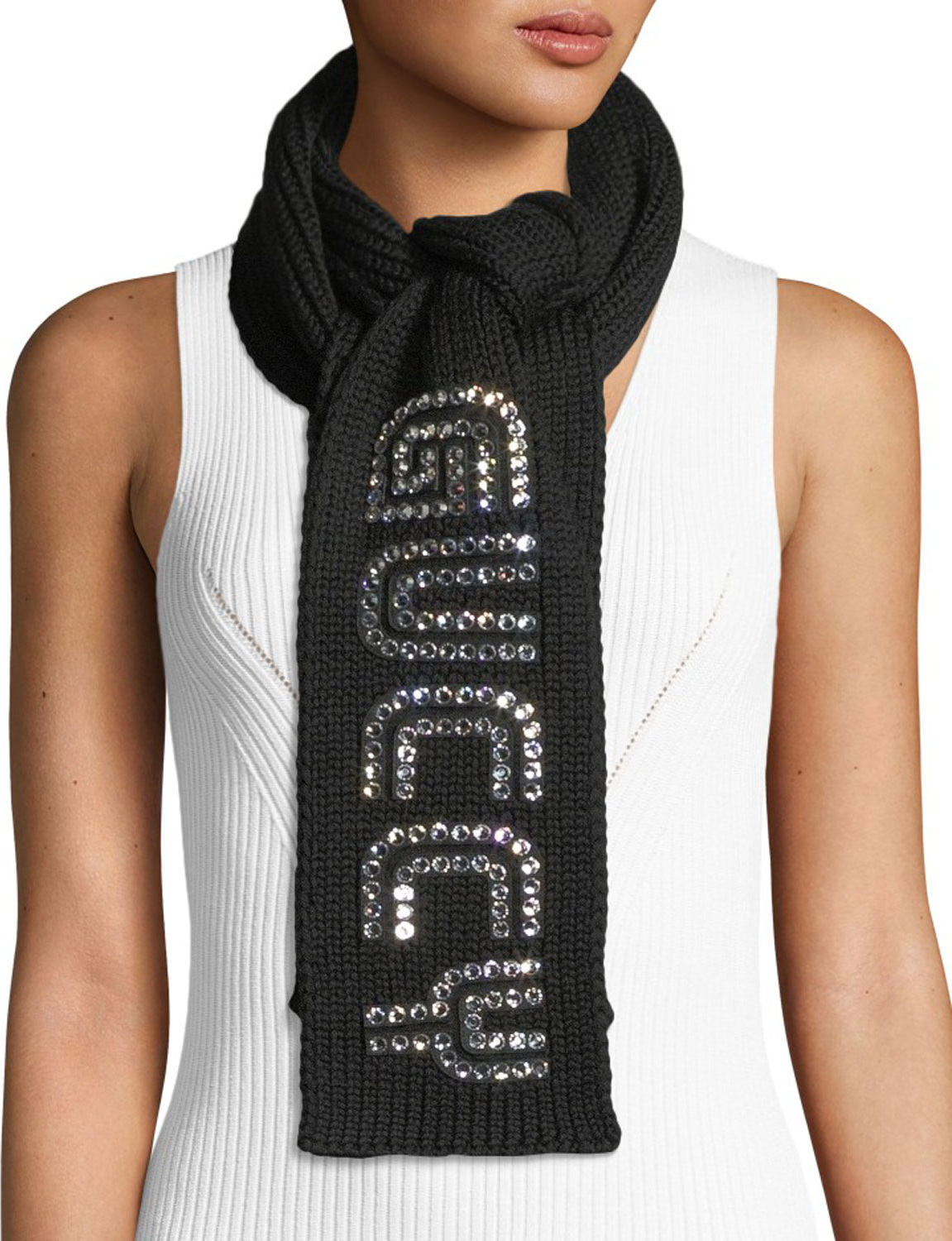 Gucci Guccy Game Rib-Knit Crystal-Embellished Scarf