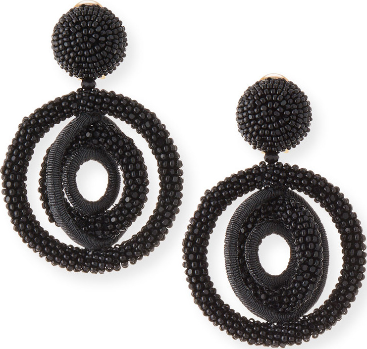 Oscar De La Renta Triple Beaded Clip-On Hoop Earrings