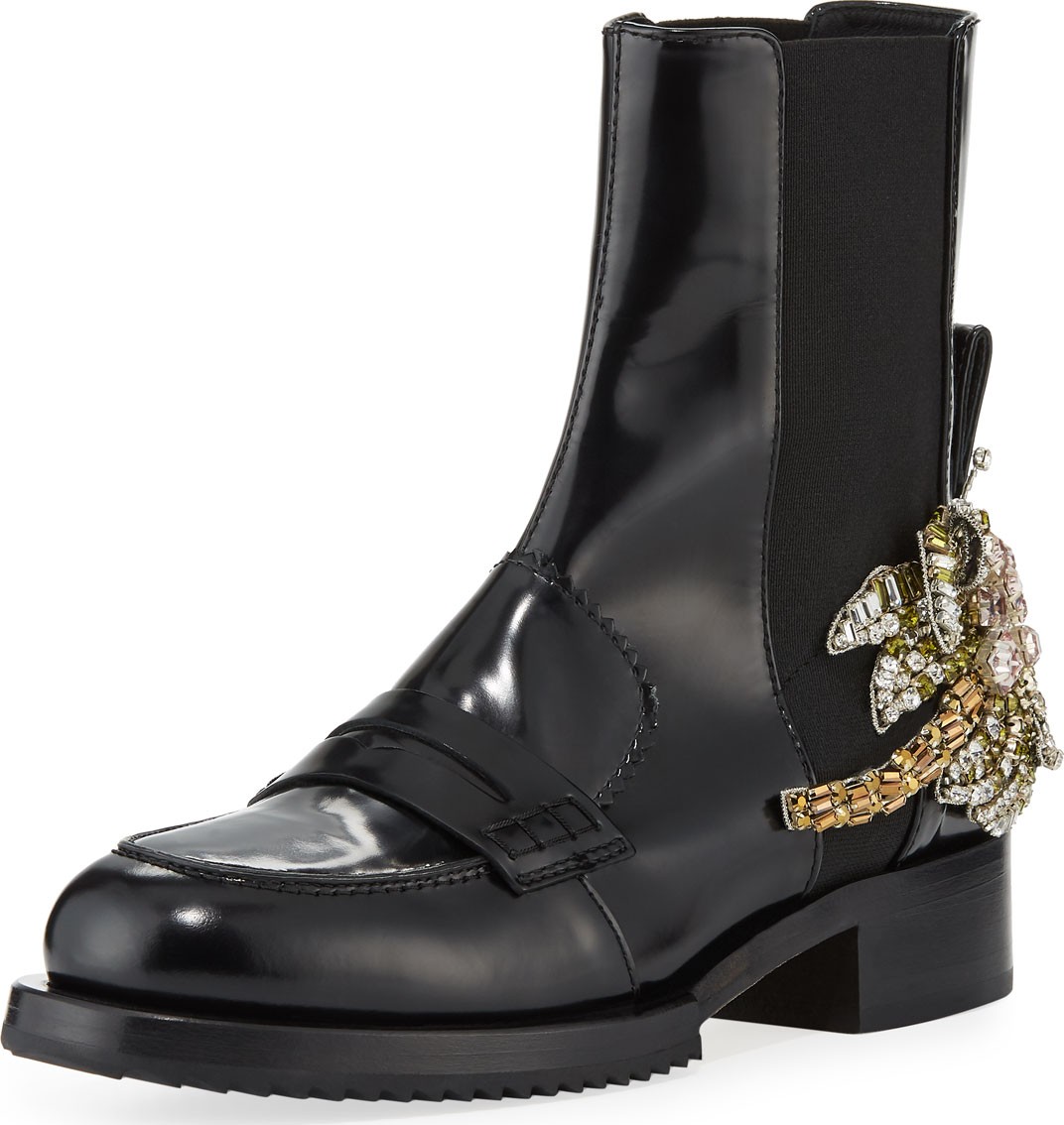 Nº21 Leather Boots with Crystal Flower