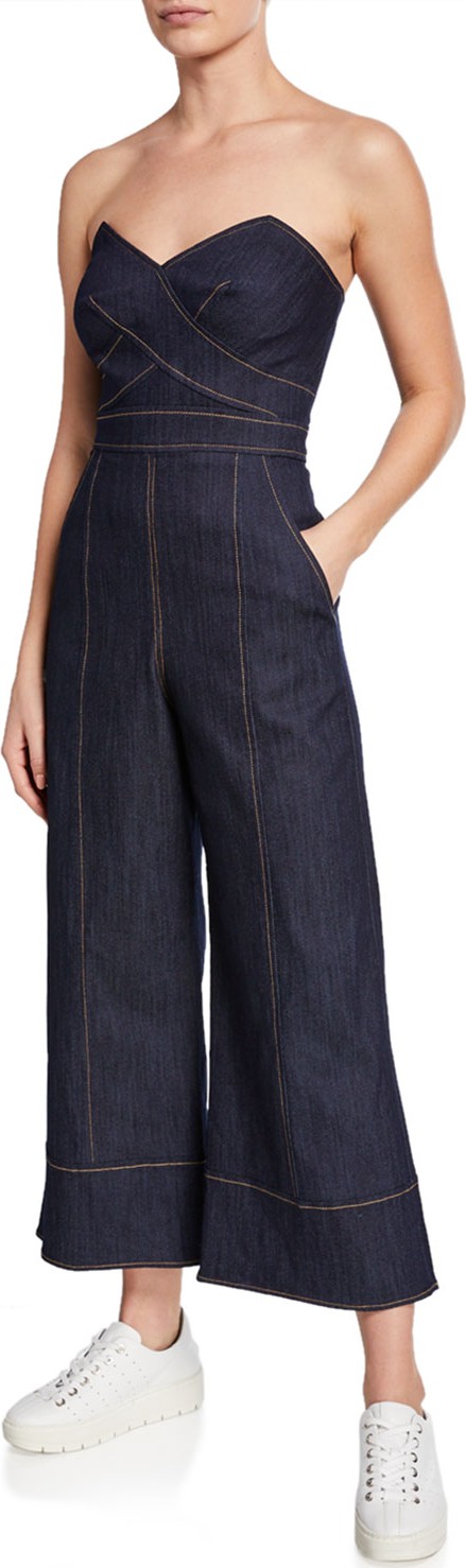 Cinq A Sept Zelda Strapless Wide-Leg Denim Jumpsuit Cinq A Sept Zelda Strapless Wide-Leg Denim Jumpsuit