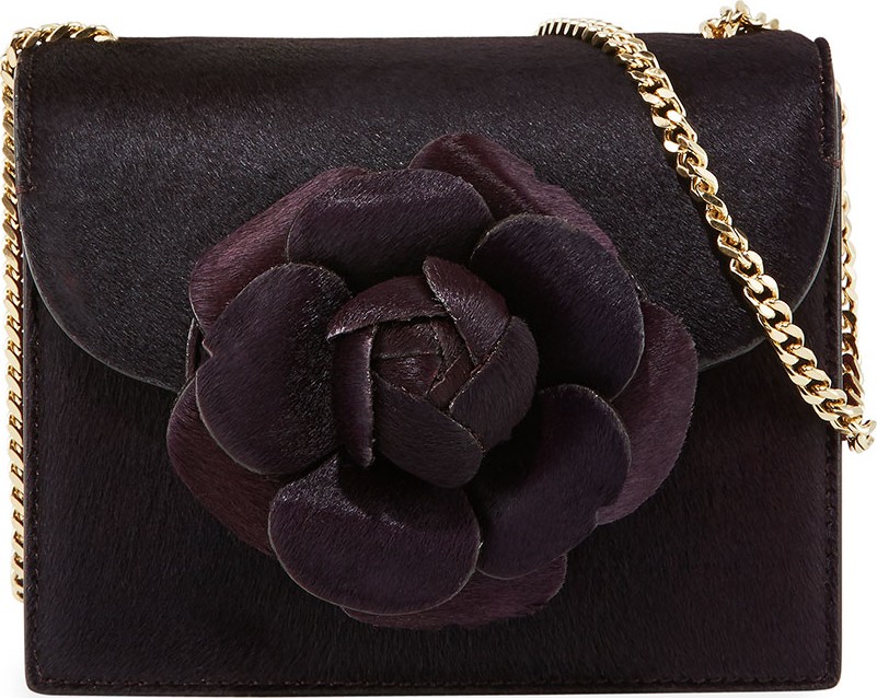 Oscar De La Renta Tro Mini Calf Hair Crossbody Bag with Flower