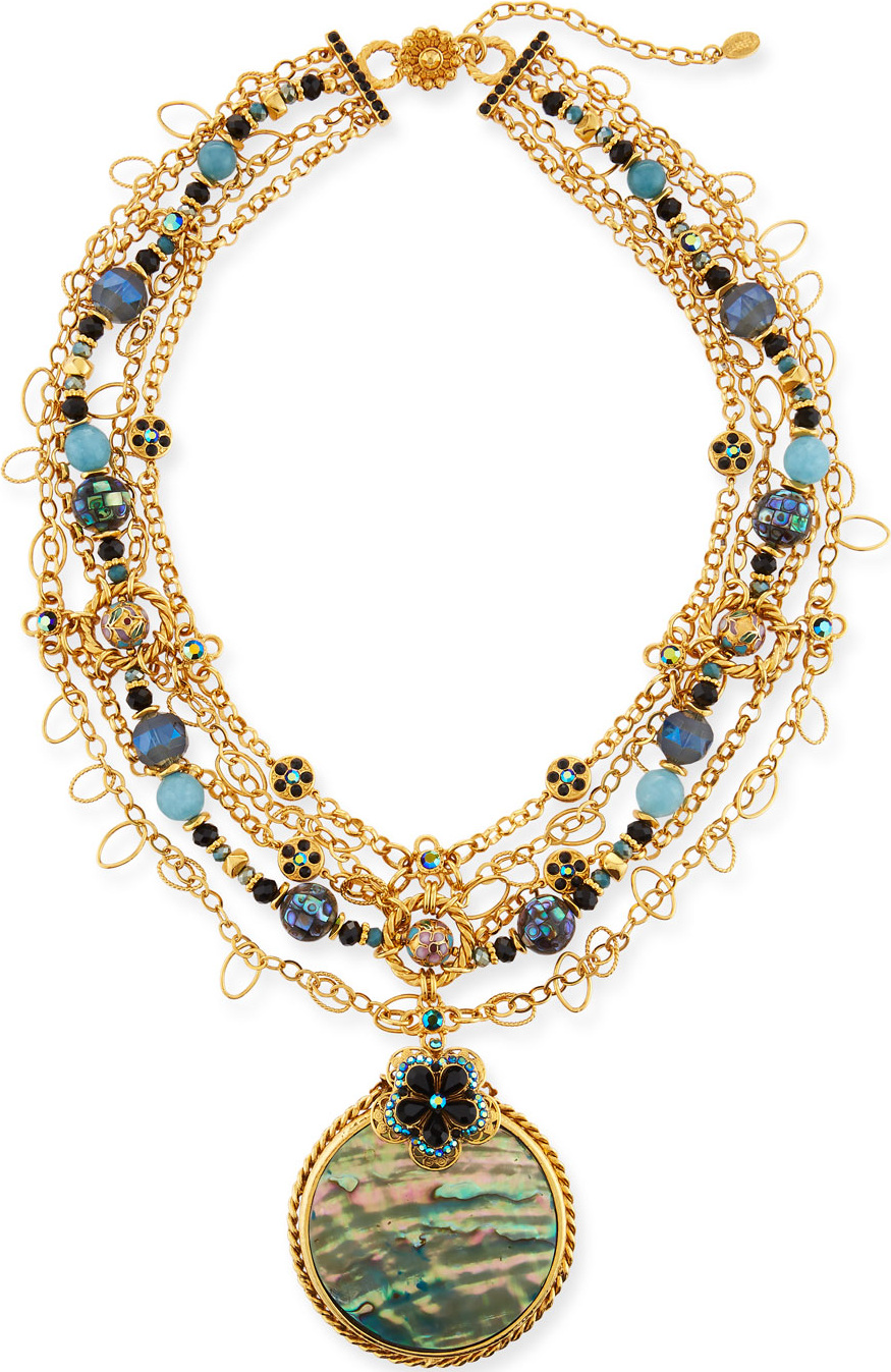 Jose & Maria Barrera Mixed Chain & Abalone Pendant Necklace