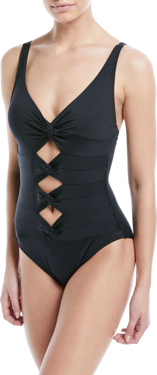 Carmen Marc Valvo Knot-Front Solid One-Piece Swimsuit