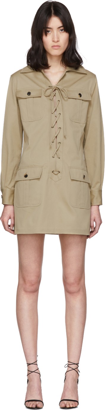 Saint Laurent Beige Gabardine Saharienne Dress