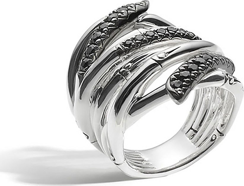 John Hardy Bamboo Lava Extra-Wide Ring with Black Sapphire