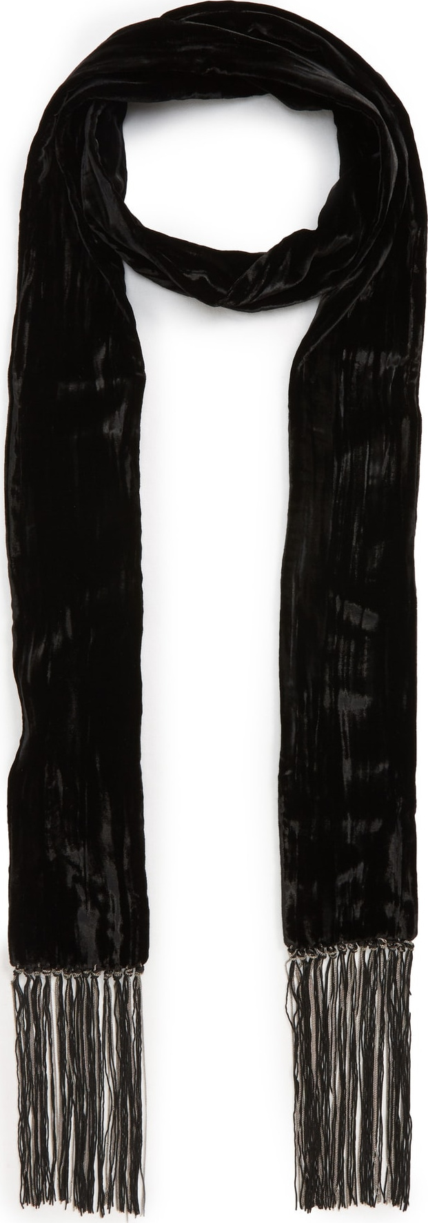 Saint Laurent Chain Fringe Velvet Skinny Scarf