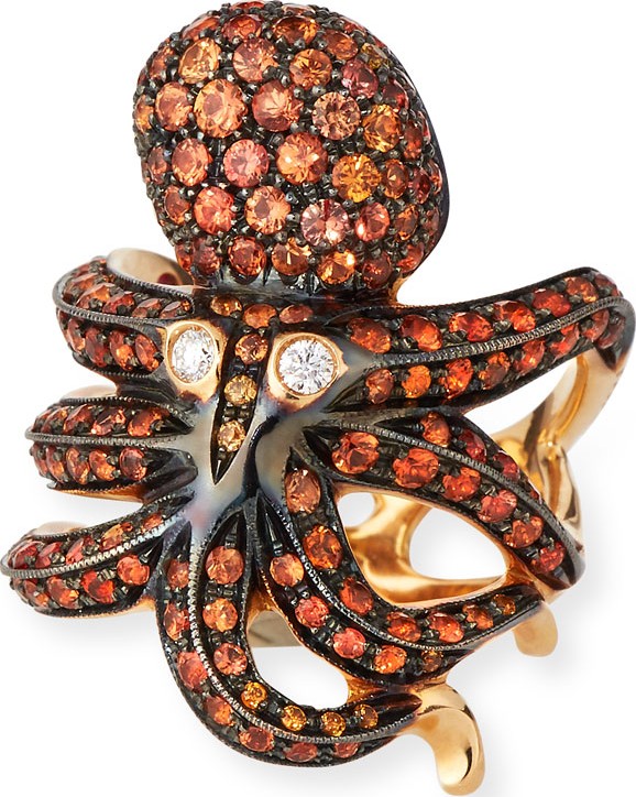 Roberto Coin 18k Rose Gold Orange Sapphire Octopus Ring, Size 6.5