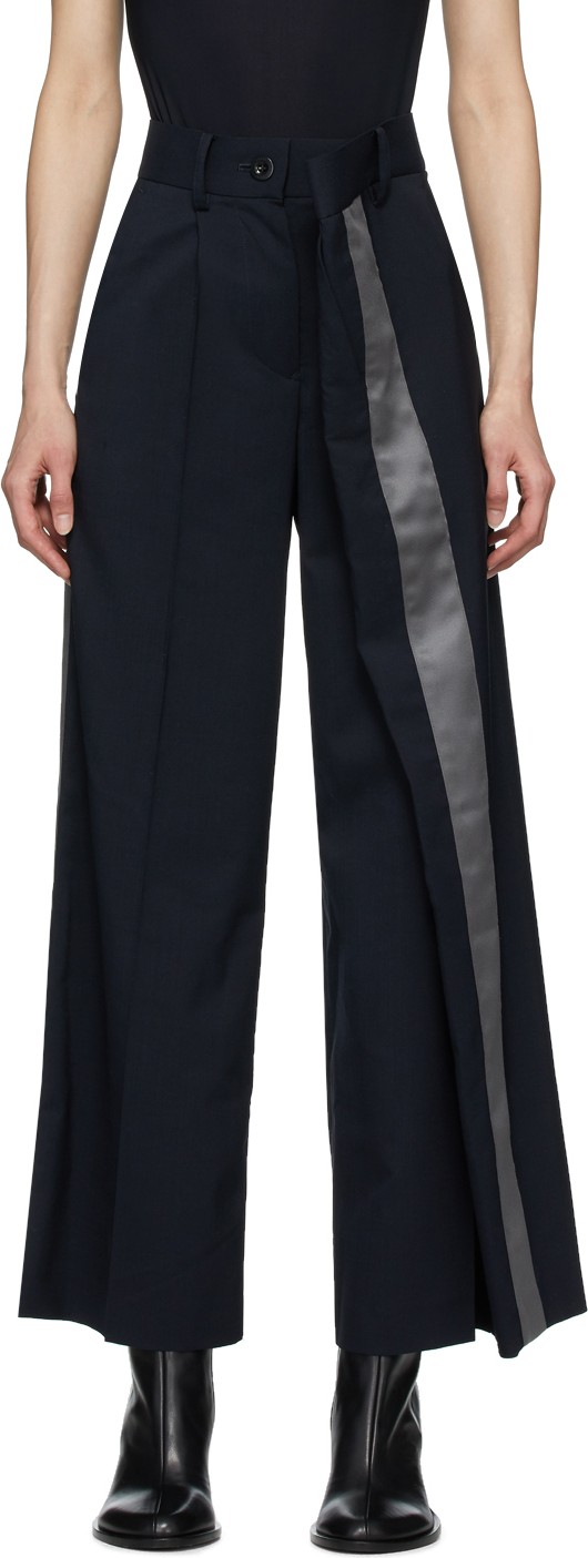 Sacai Navy Wool Asymmetrical Suiting Trousers