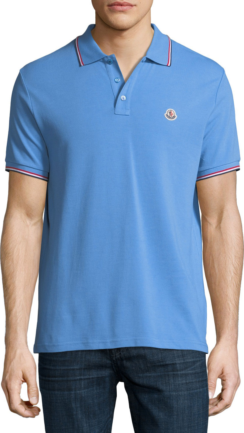 Moncler Classic Pique Patch Polo Shirt, Cornflower Blue