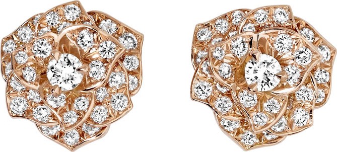 Piaget Diamond Rose Earrings in 18K Red Gold