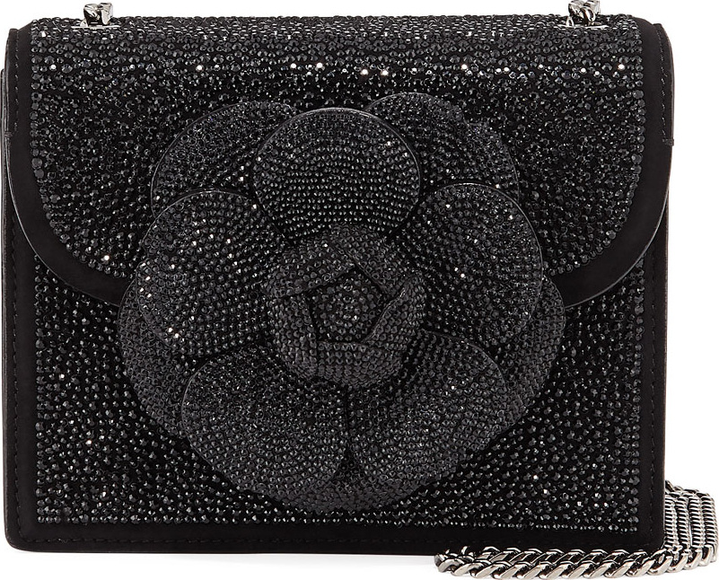 Oscar De La Renta Mini TRO Crystal Suede Crossbody Bag