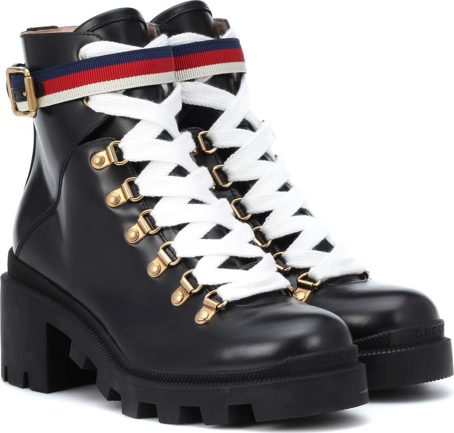 Gucci Sylvie Web leather ankle boots