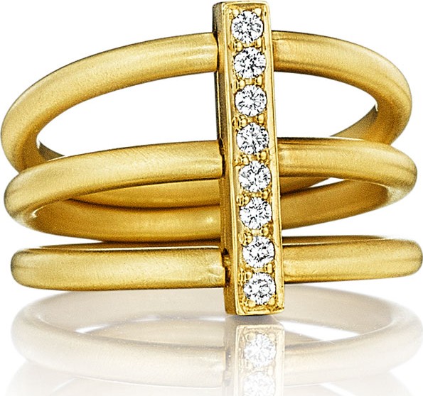Carelle Moderne 18k Three-Row Diamond Bar Ring, Size 6.5
