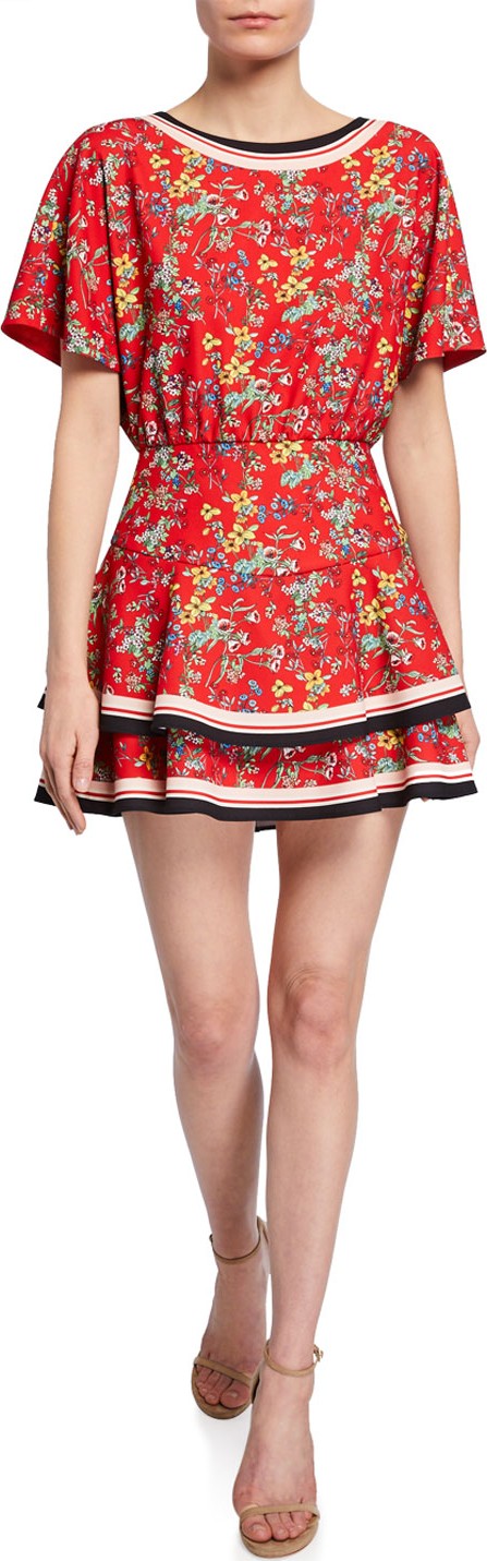 Alice + Olivia Palmira Tie-Back Tiered Ruffle Dress