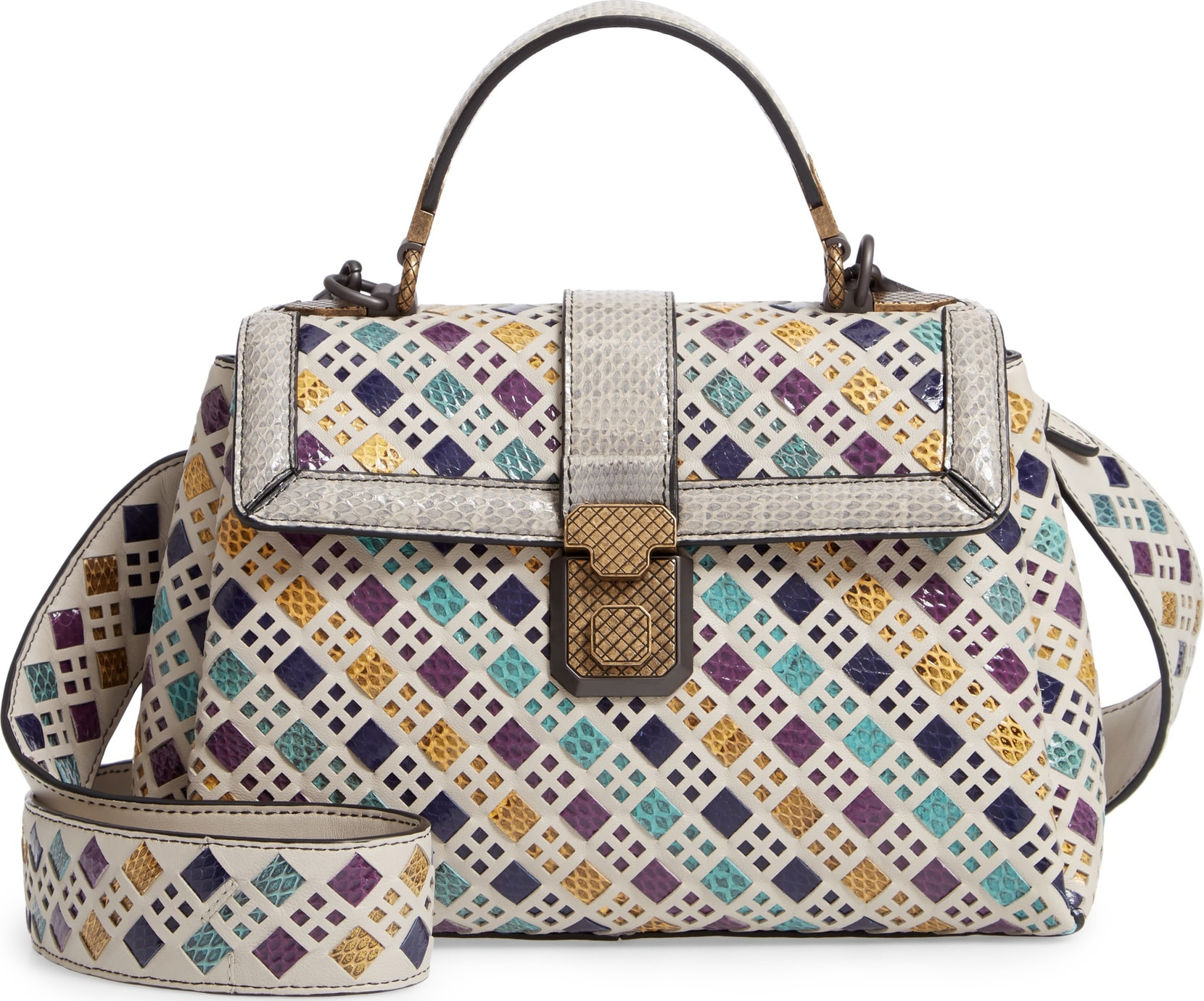 Bottega Veneta Small Piazza Leather & Genuine Snakeskin Handbag