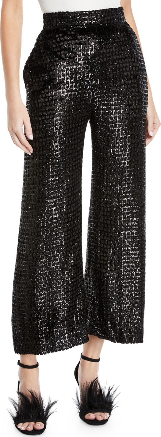 Brandon Maxwell High-Waist Wide-Leg Metallic-Velvet Pants