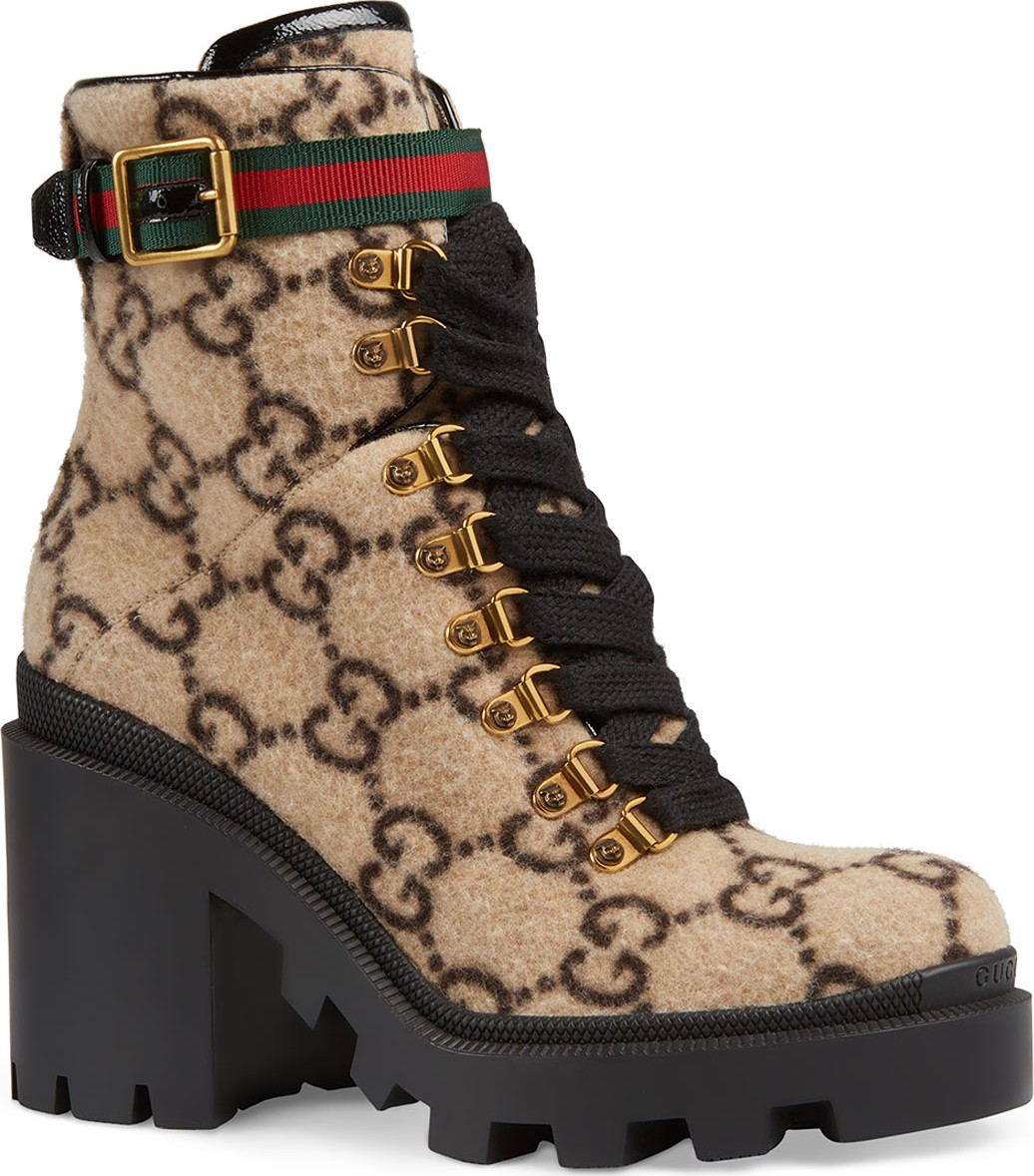 Gucci Trip GG Wool Lace-Up Booties