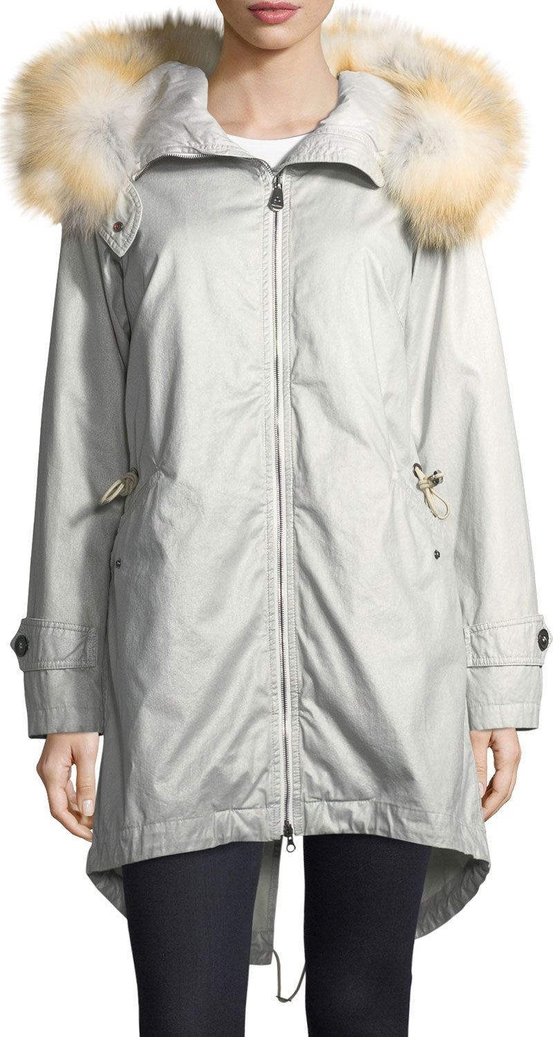 Peuterey Statics Distressed Long-Sleeve Anorak Jacket w/ Fur Trim