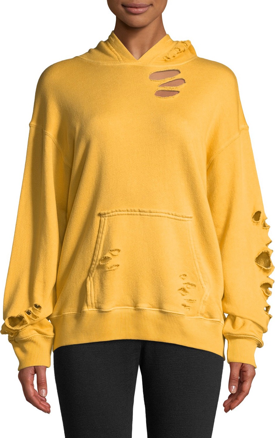 MONROW Oversized Distressed Pullover Hoodie Sweatshirt