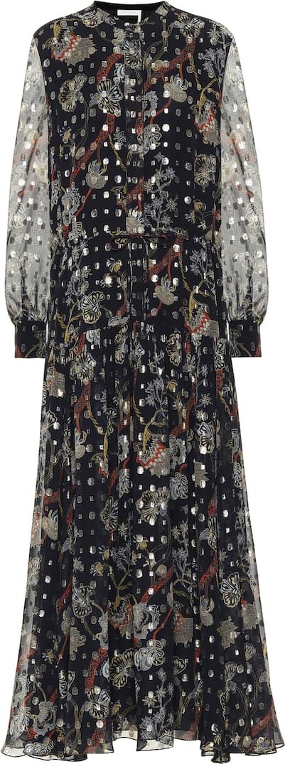 Chloe Printed fil-coupé silk midi dress