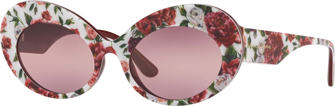 Dolce & Gabbana Floral Print Acetate Oval Sunglasses