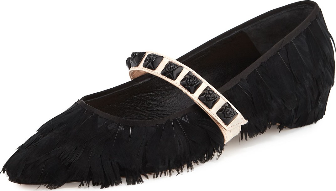 Stuart Weitzman Feathery Mary Jane Ballet Flats
