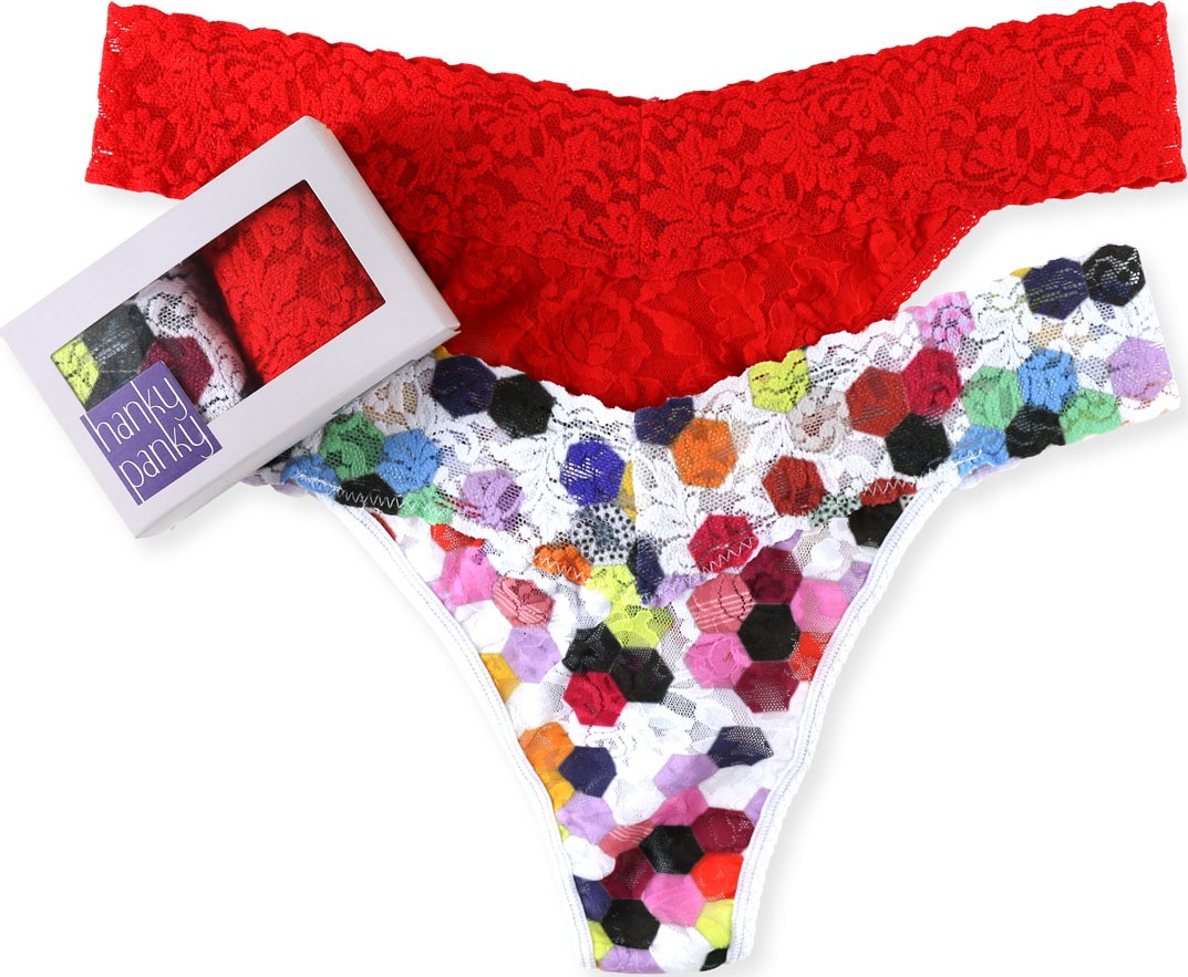 Hanky Panky Two-Pack Original-Rise Thongs in Honeycomb Motif