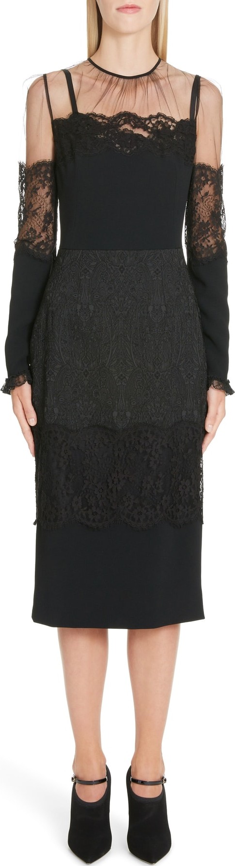 Dolce & Gabbana Sheer Yoke Lace Sheath Dress