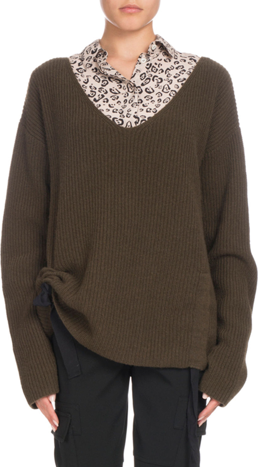 Altuzarra V-Neck Long-Sleeve Side-Ruche Cashmere Sweater