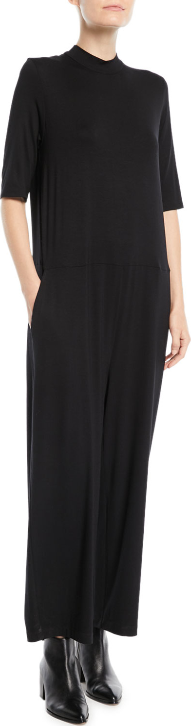 Eileen Fisher Half-Sleeve Mock-Neck Jersey Jumpsuit, Plus Size