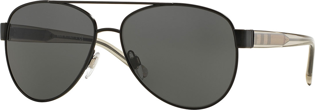 Burberry London England Metal Check-Trim Aviator Sunglasses, Matte Black