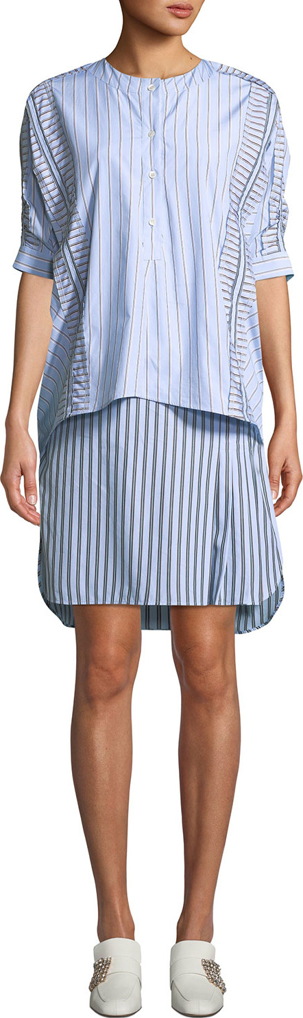 Carven Striped Layered 3/4-Sleeve Shirtdress