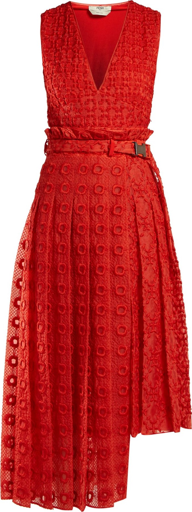 Fendi Sangallo-lace asymmetric silk midi dress