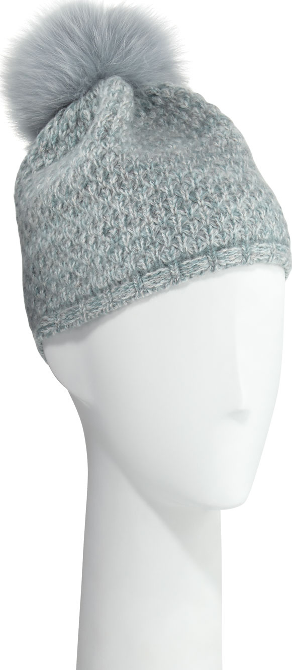 Portolano Cashmere Knit Beanie w/ Fur Pompom