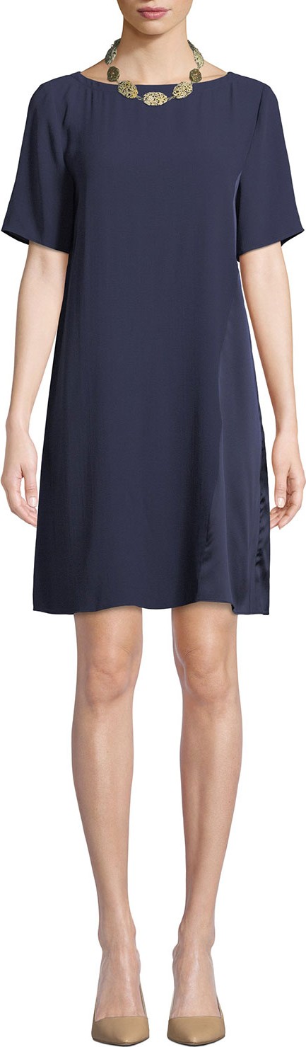 Eileen Fisher Bateau-Neck Silk Crepe Shift Dress