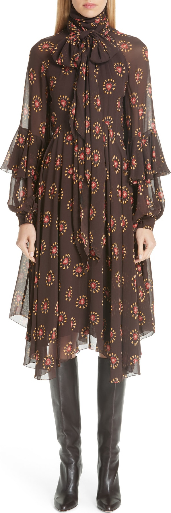 Etro Ruffle Sleeve Print Silk Dress