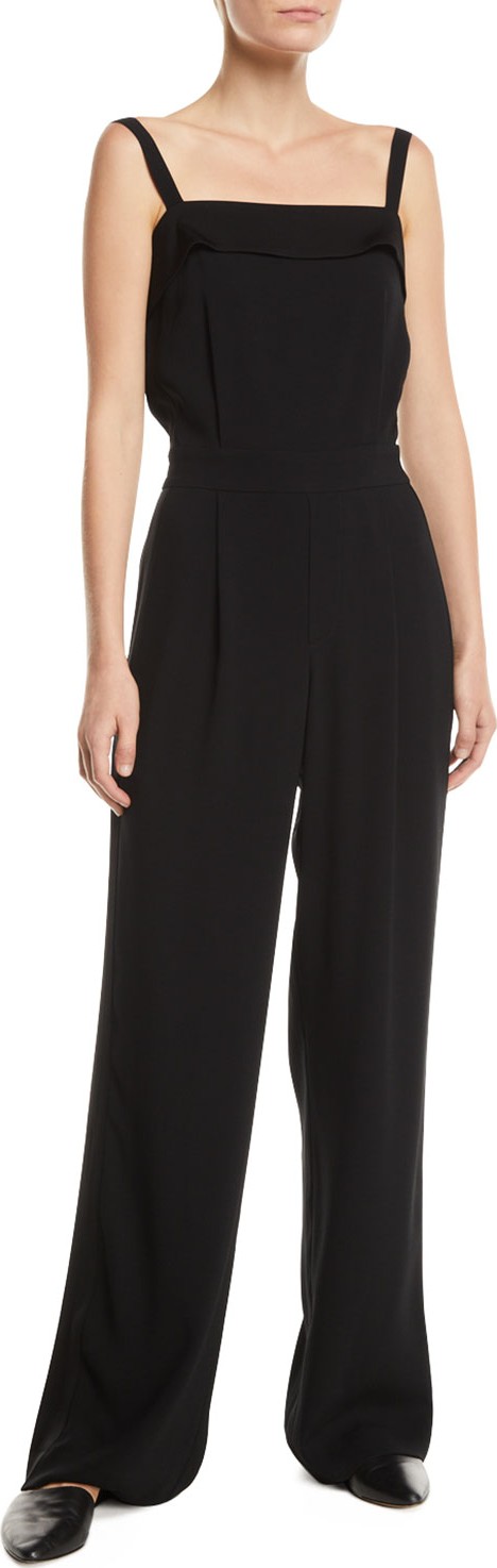 Vince Sleeveless Crepe Tuxedo Jumpsuit