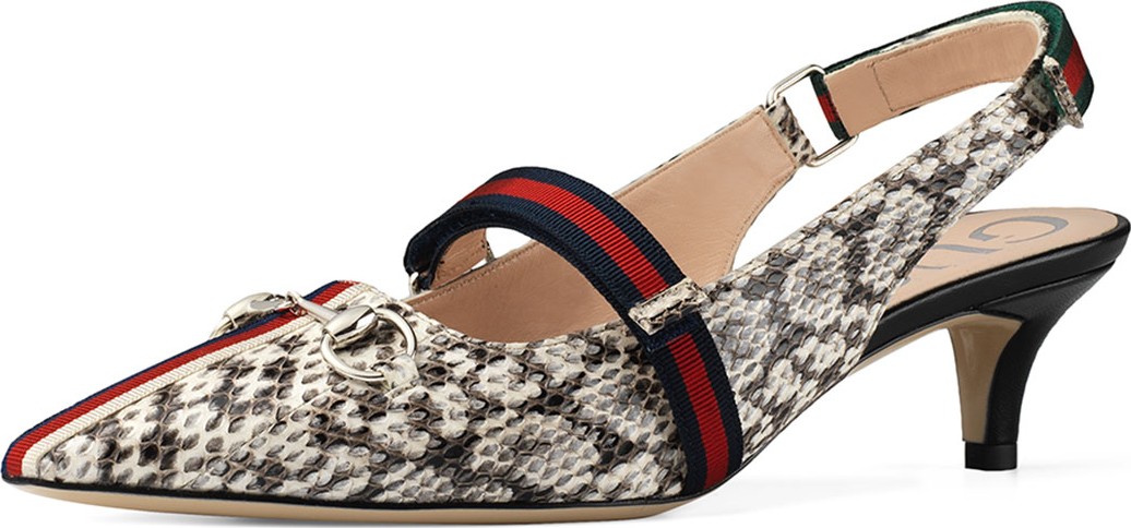 Gucci Horsebit Python Slingback Pumps