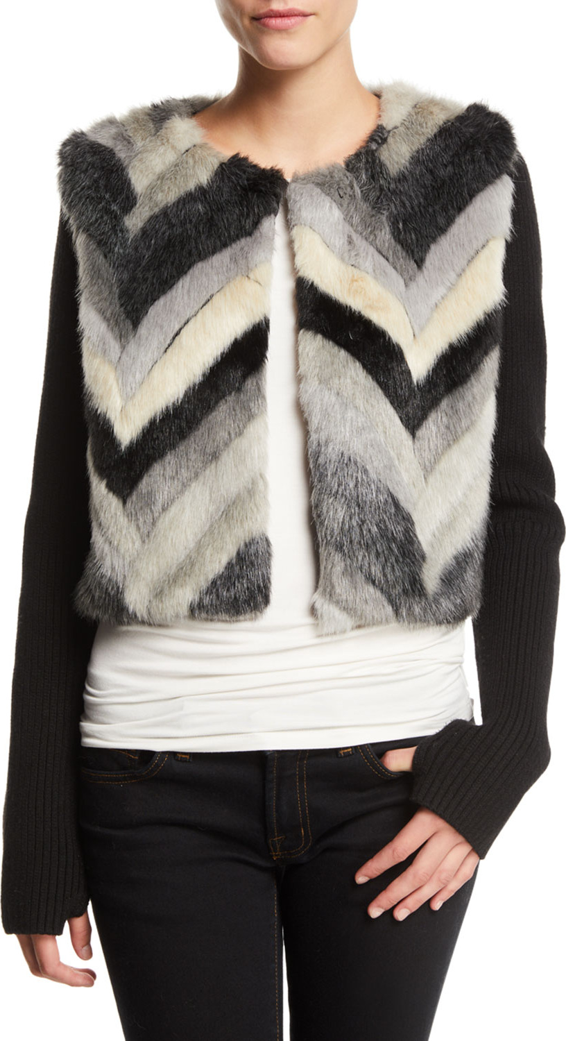 Ramy Brook Abel Chevron-Stripe Faux-Fur & Wool Jacket Ramy Brook Abel Chevron-Stripe Faux-Fur & Wool Jacket