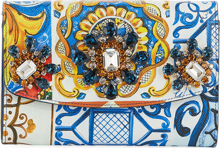 Dolce & Gabbana Jeweled Printed Leather Wallet On A Chain