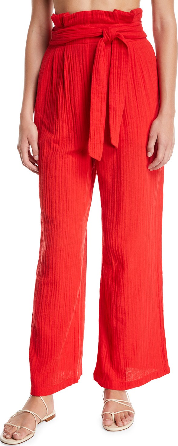 Mara Hoffman Arianna Paperbag-Waist Wide-Leg Cotton Gauze Pants