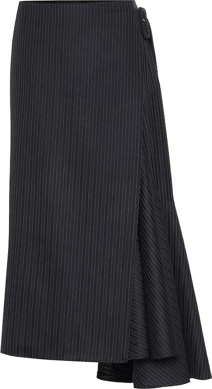 Dries Van Noten Asymmetric striped wool midi skirt