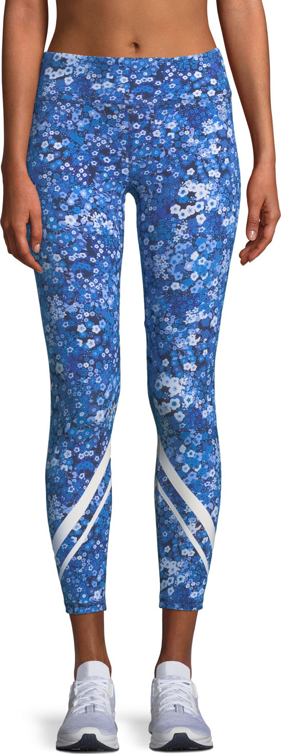 Tory Sport Floral-Print Chevron Cropped Activewear Leggings