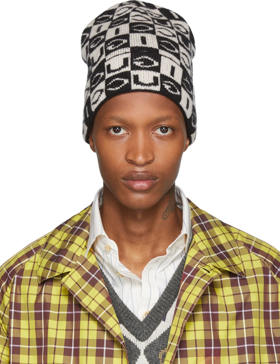 Gucci Black & Off-White Wool Checkerboard Beanie