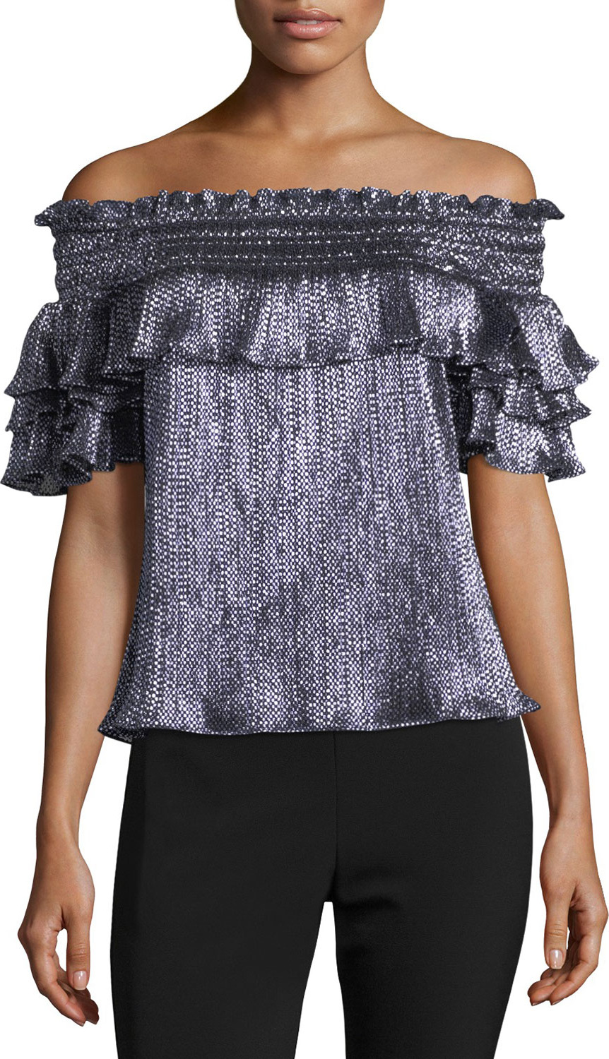Parker Greta Off-the-Shoulder Metallic Blouse
