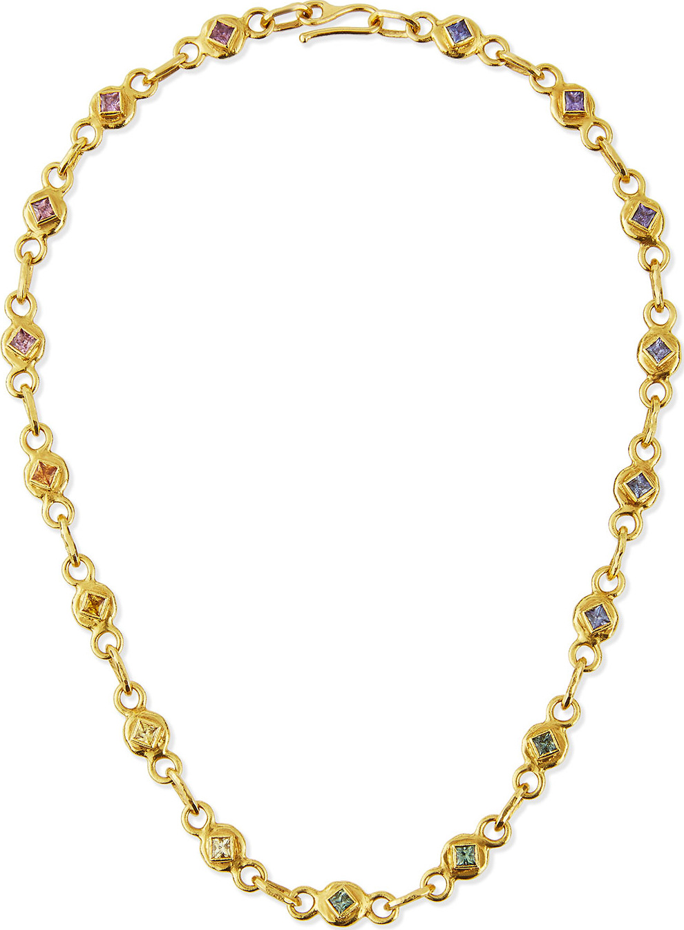 Jean Mahie 22K Gold Link Necklace with Multicolored Sapphires, 17"