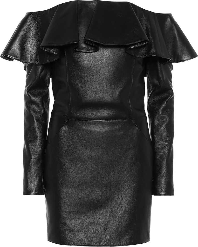 Saint Laurent Off-the-shoulder leather minidress