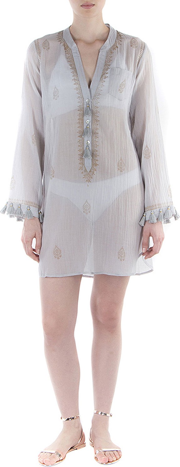 Flora Bella Navigator Button-Up Long-Sleeve Tunic w/ Fringe