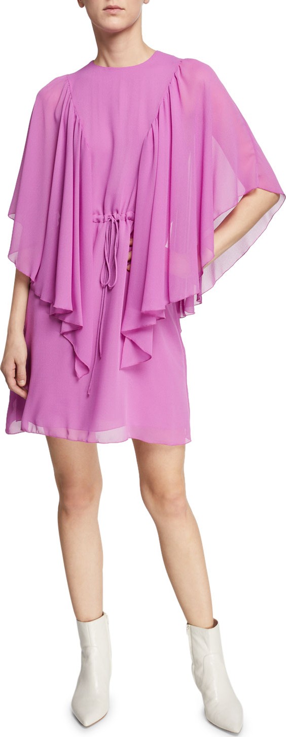 See By Chloé Ruffled Tie-Waist Cape-Sleeve Short Dress